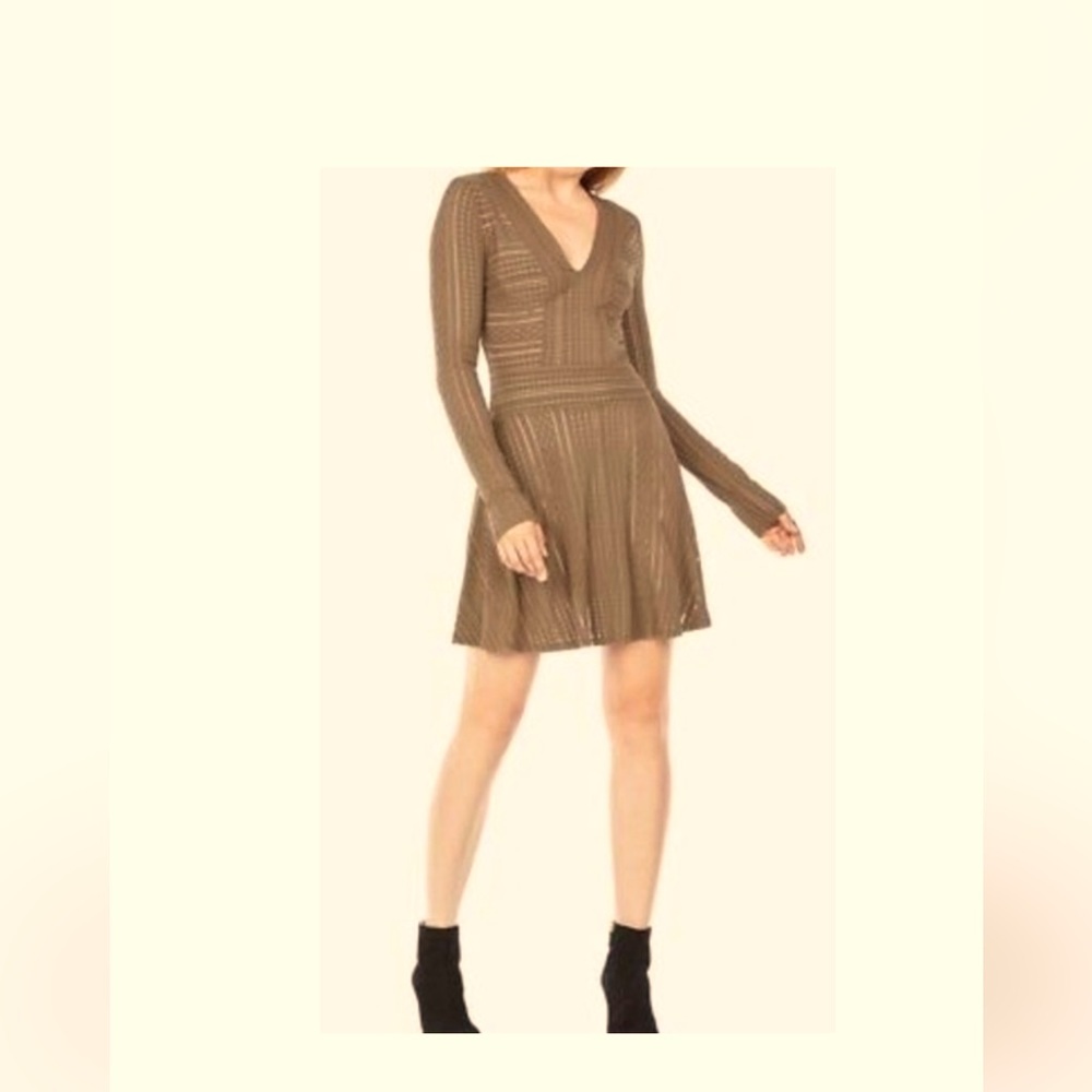 BCBGmaxazria Olive Green Vneck Long Sleeve Dress NWT